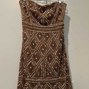 Adrianna Papell gold sequin dress